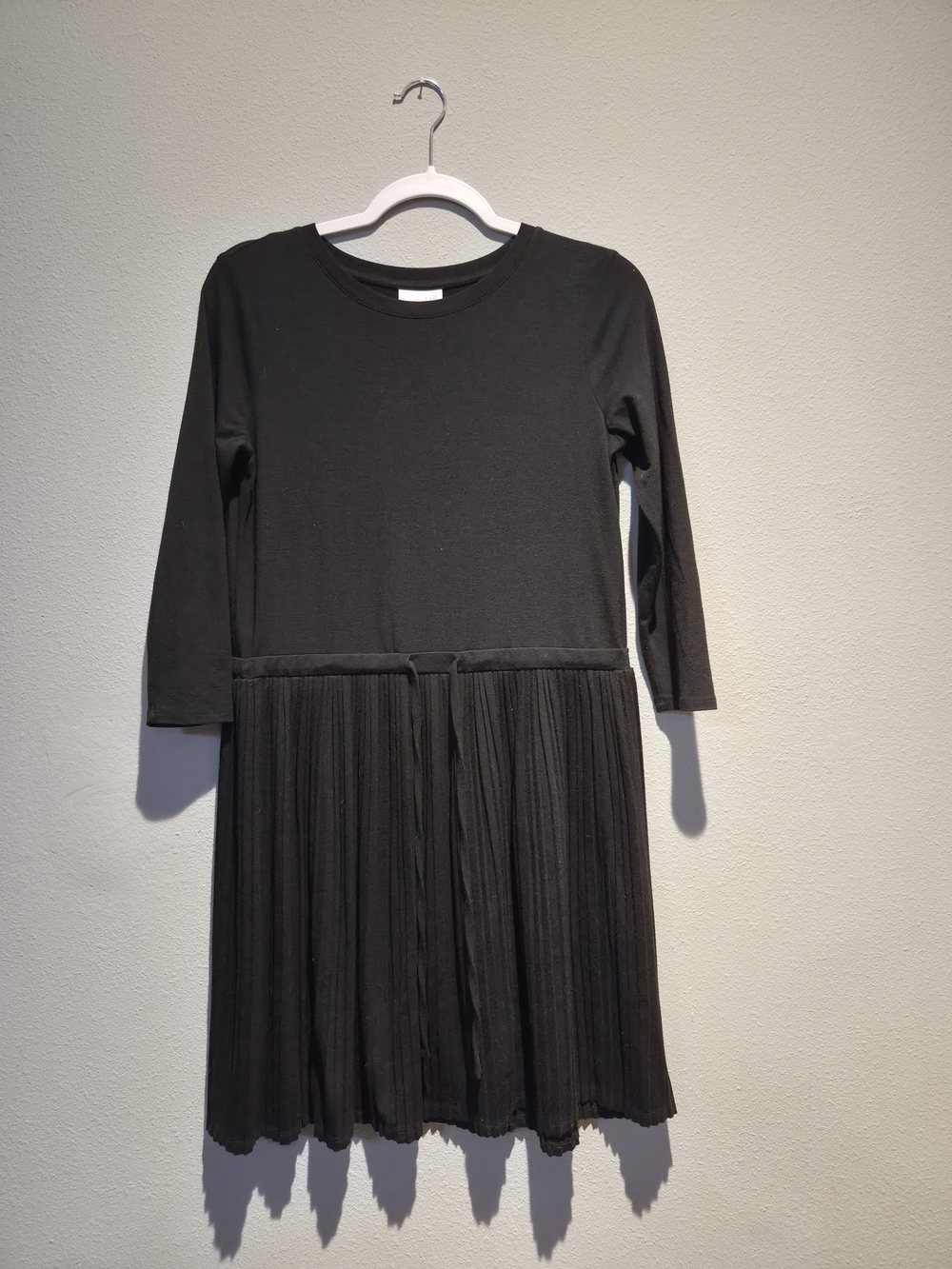 J. Jill Black Long-Sleeve Pleated Skirt Dress with Waist Tie
